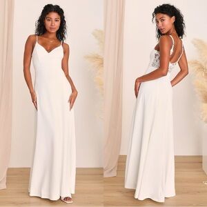 Size‎ M - NWOT Lulus Forever a Fairytale White Lace Sleeveless Maxi Dress